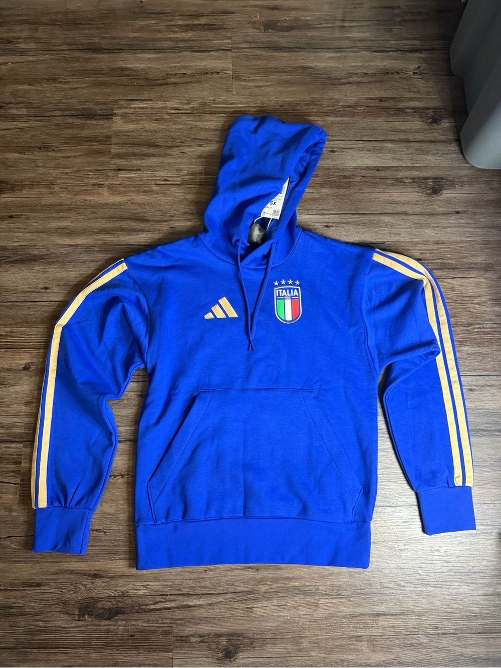 Adidas Italy FIGC Soccer Pullover Hoodie Sweatshirt Blue/Gold $65 NWT Men Sz XS